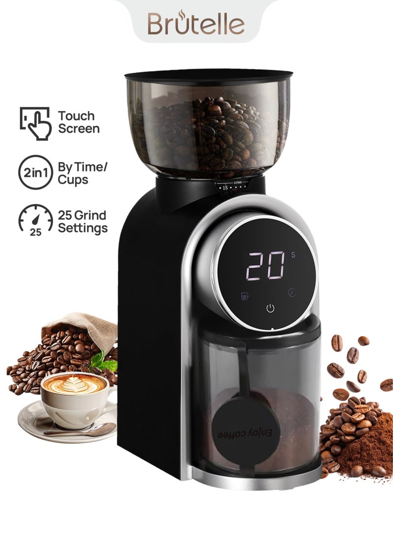 بريتيل مطحنة قهوة كهربائية V60 ذات شفرات قابلة للتعديل مع 25 إعدادًا دقيقًا للطحن مزودة بشاشة عرض الوقت والعد التنازلي لون أسود بقوة 150 واط مناسبة للتقطير والضغط الفرنسي والقهوة الباردة - Image 1